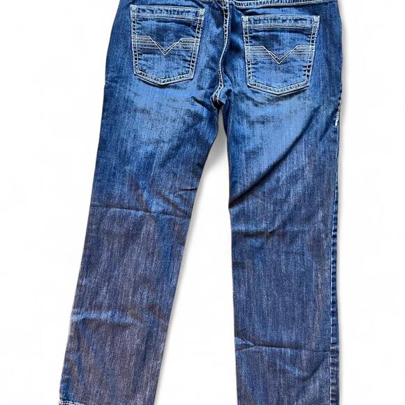 Rock & Roll Pistol Straight Jeans Men’s 33x32 Medium Wash Thick Stitch Western - Picture 2 of 8
